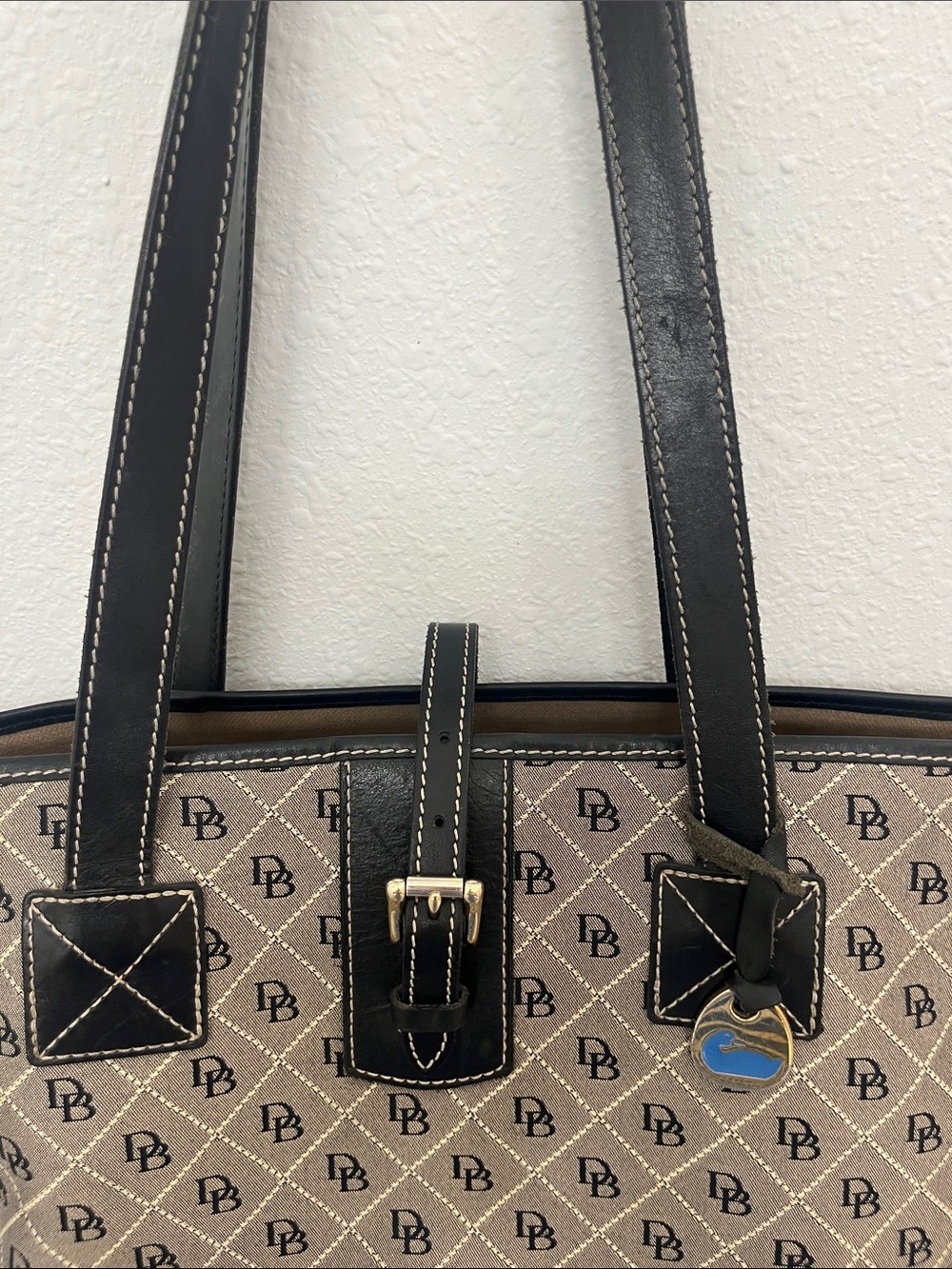 Dooney & Bourke Beige Monogram Tote with Black Trim - Picture 2 of 7